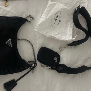 Prada Black Nylon Shoulder Bag with Chain Detail